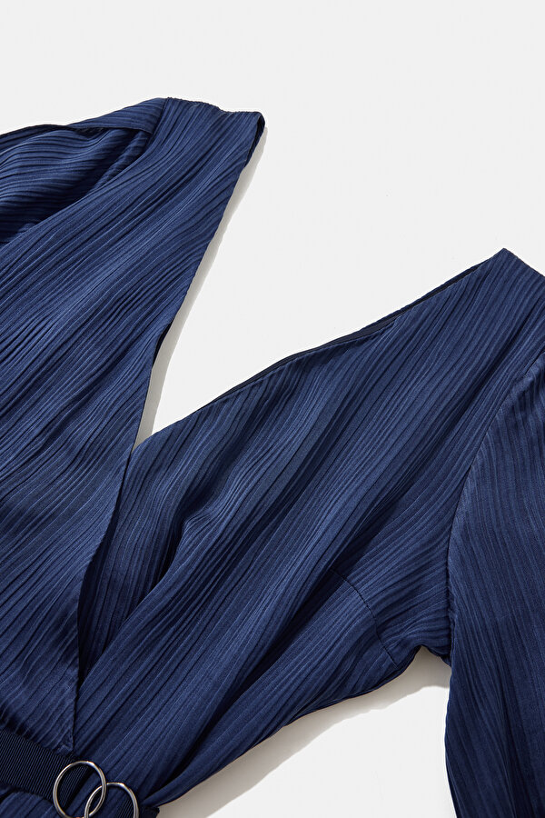 NAVY BLUE LONG SLEEVE BELOW THE KNEE DRESS 7