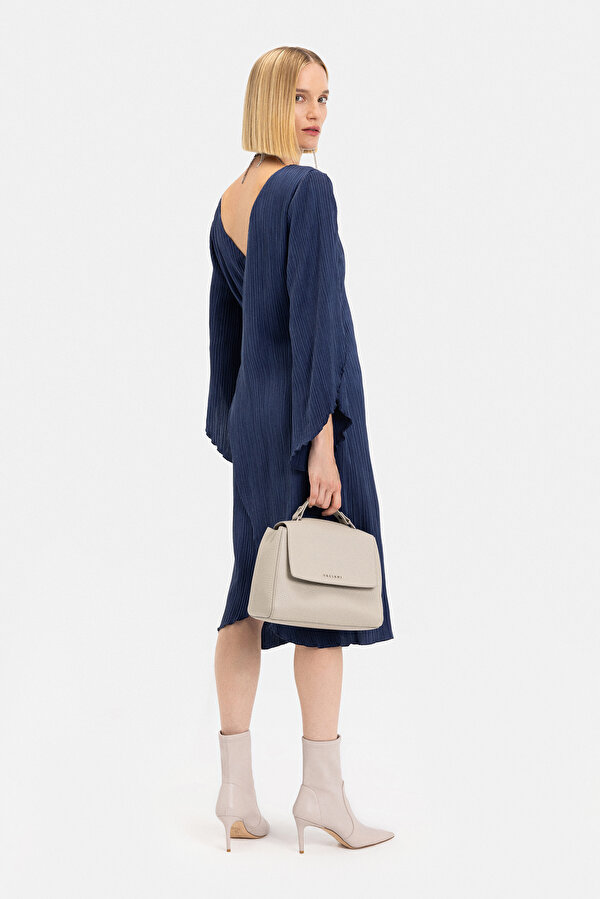 NAVY BLUE LONG SLEEVE BELOW THE KNEE DRESS 2