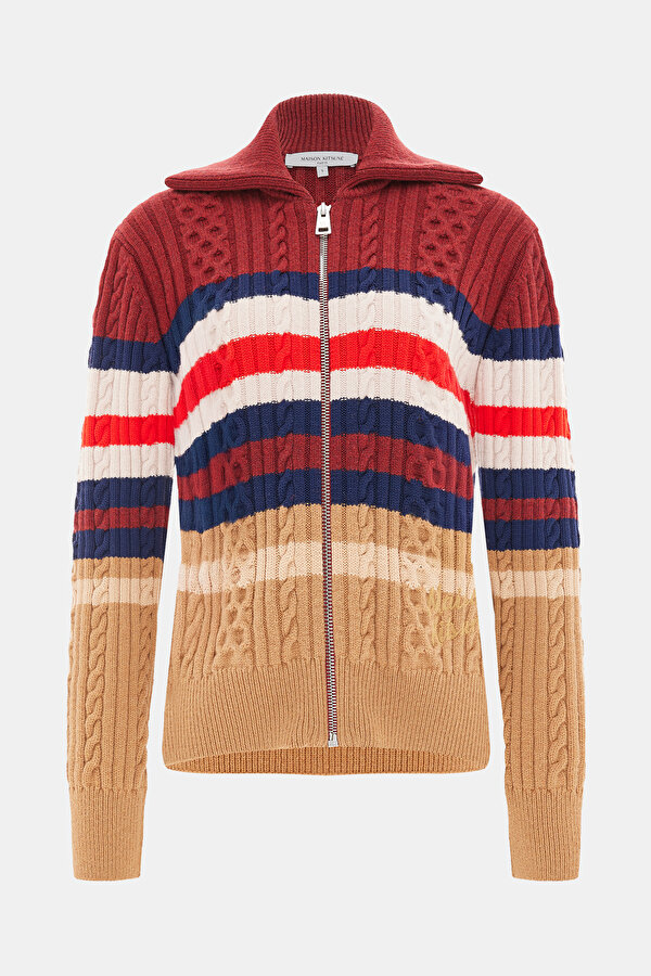 MULTİCOLOR STRİPED PATTERNED WOOL CARDİGAN