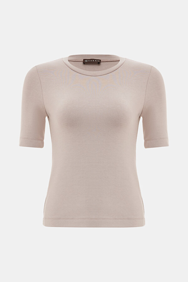 BEIGE BASIC / ROUND NECKLINE SHORT SLEEVE TSHIRT