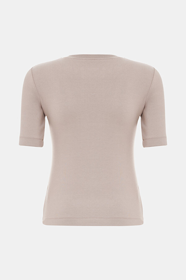 BEIGE BASIC / ROUND NECKLINE SHORT SLEEVE TSHIRT 2