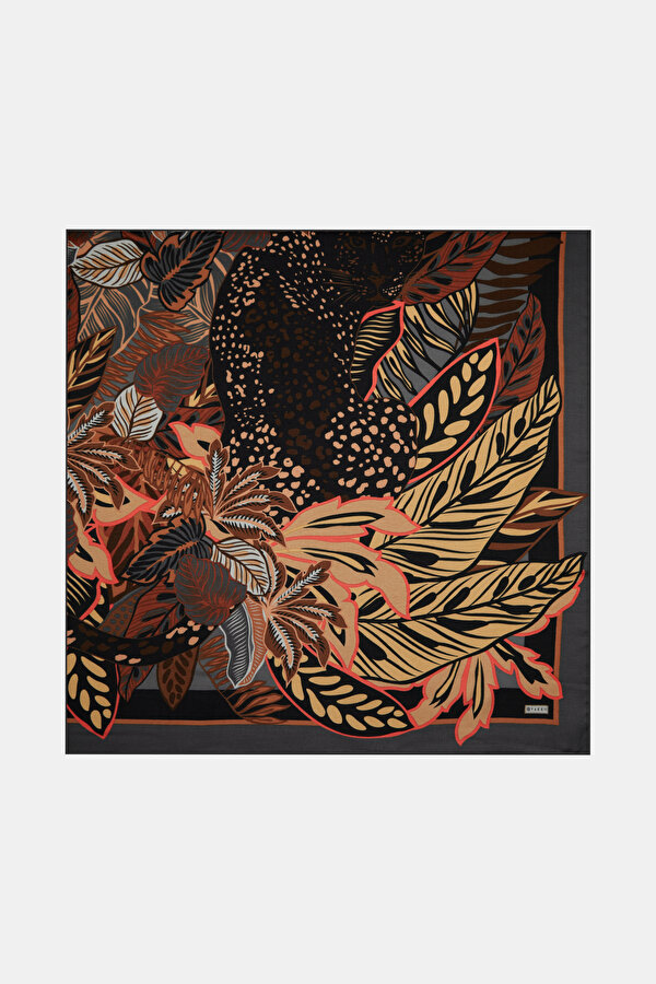 BLACK ANIMAL FIGURED CASHMERE/SILK SHAWL