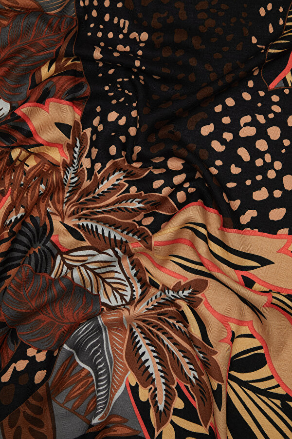 BLACK ANIMAL FIGURED CASHMERE/SILK SHAWL 2