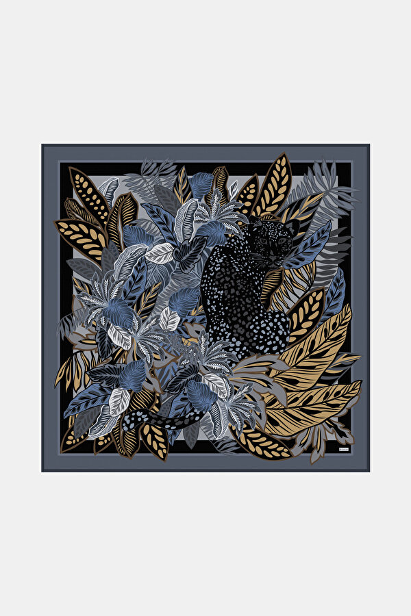 ANTHRACITE ANIMAL FIGURED CASHMERE/SILK SHAWL