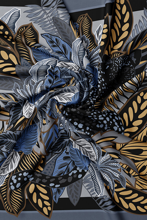 ANTHRACITE ANIMAL FIGURED CASHMERE/SILK SHAWL 2