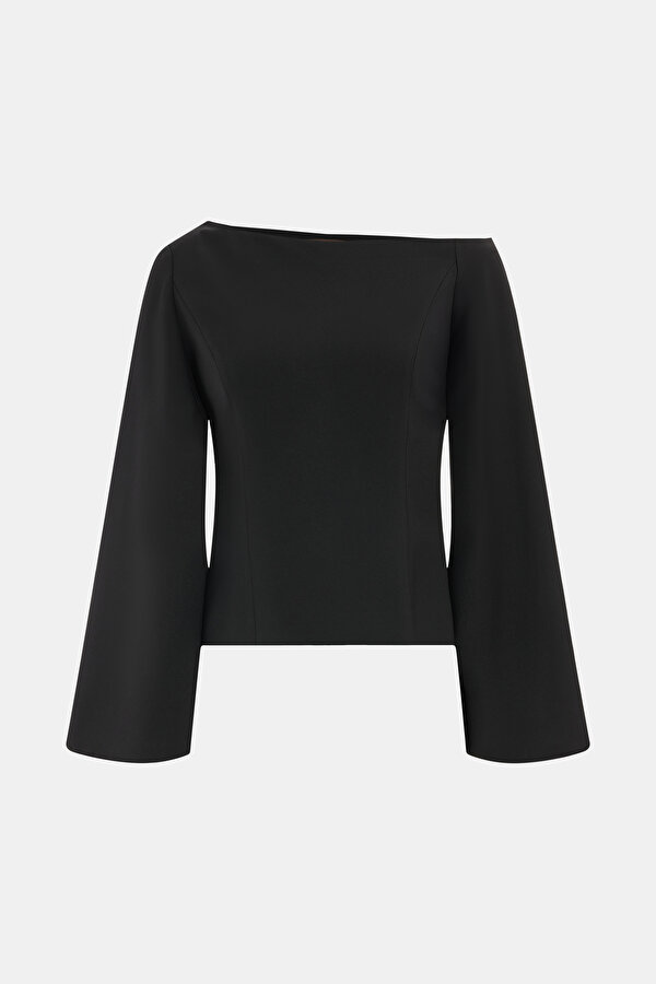 BLACK BOAT NECK LONG SLEEVE BLOUSE