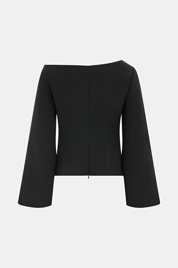 BLACK BOAT NECK LONG SLEEVE BLOUSE 2