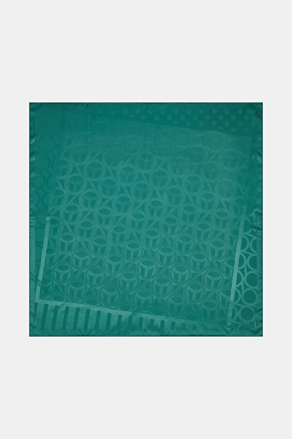 GREEN GEOMETRIC DESIGN JAQUARD SCARF