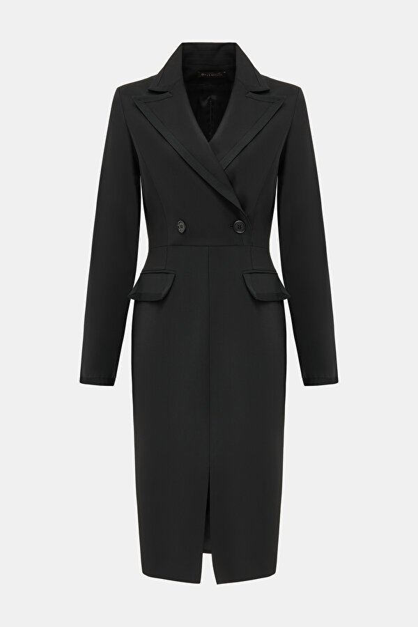 BLACK LONG SLEEVE BELOW THE KNEE DRESS