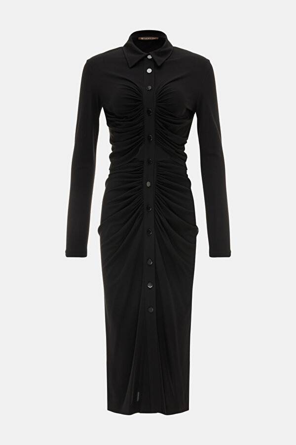 BLACK LONG SLEEVE BELOW THE KNEE DRESS