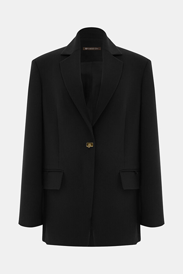 BLACK SURPLICE NECKLINE (CROSS-OVER NECKLINE) JACKET 6