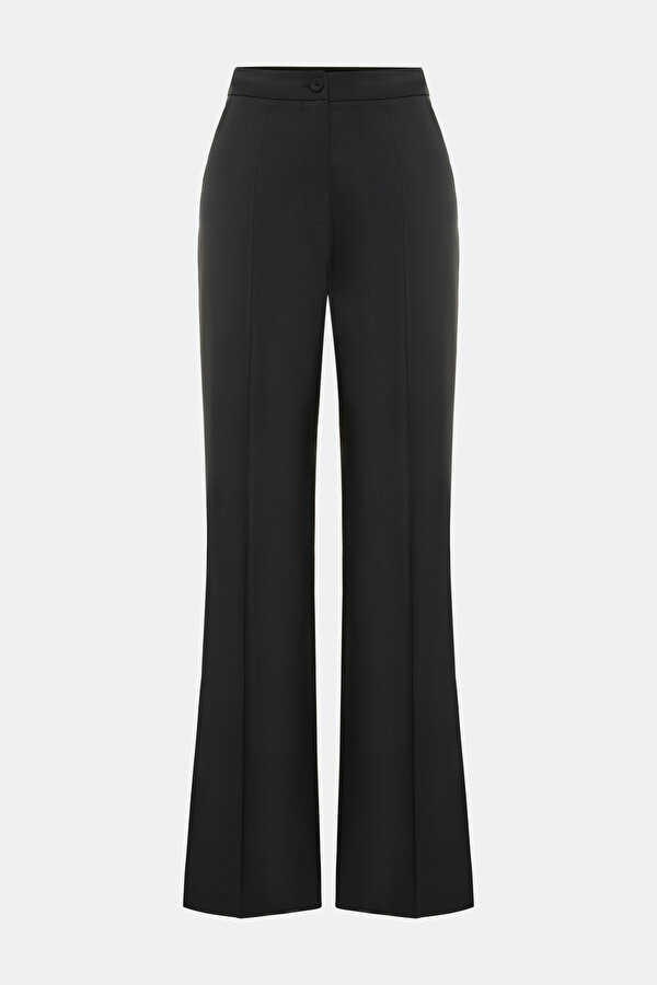 BLACK STRIPED PATTERNED WIDE LEG TROUSERS
