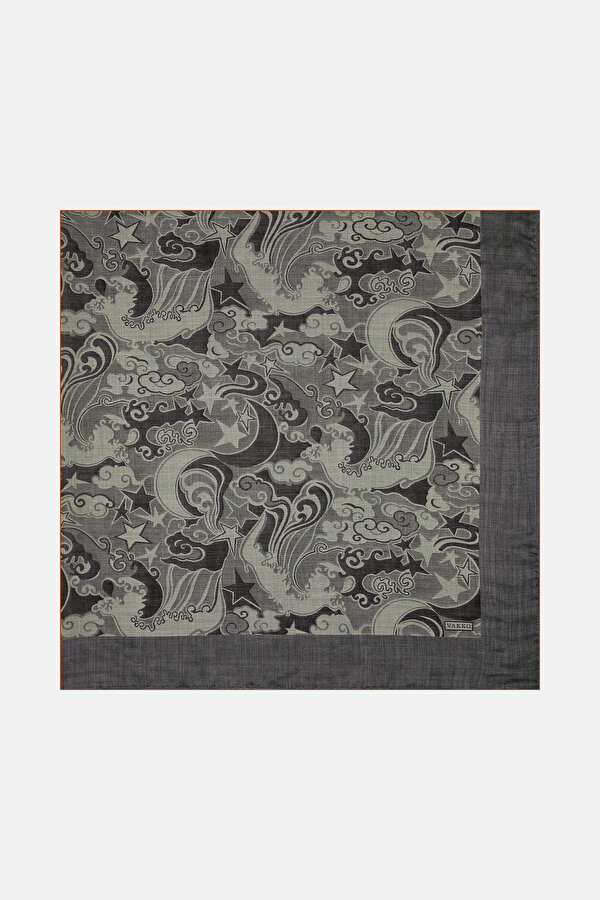 BLACK JACQUARD WOOL/SILK SHAWL