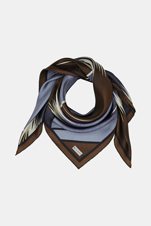 KAHVE GEOMETRİK DESENLİ TWILL EŞARP 2