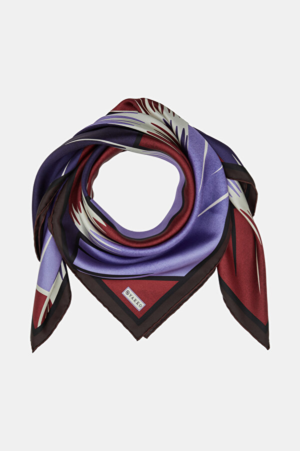 BORDO GEOMETRİK DESENLİ TWILL EŞARP 2