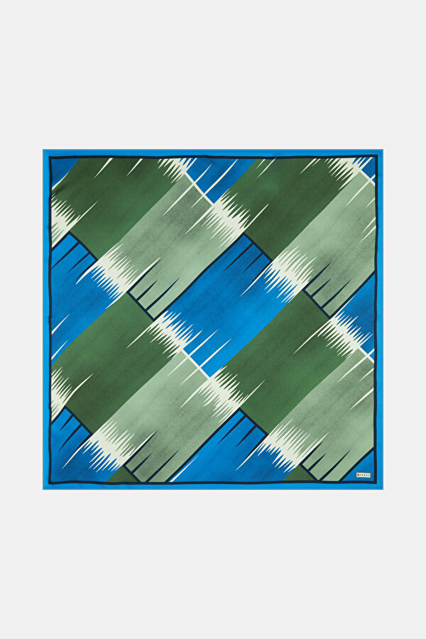 GREEN GEOMETRIC DESIGN TWILL SCARF