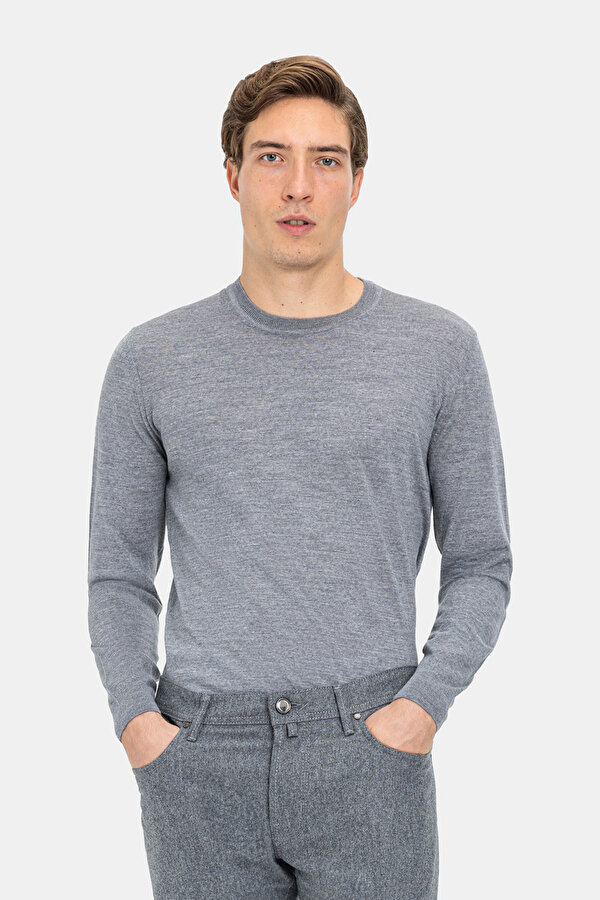 GRAY MELANGE BASIC / ROUND NECKLINE TRICOT