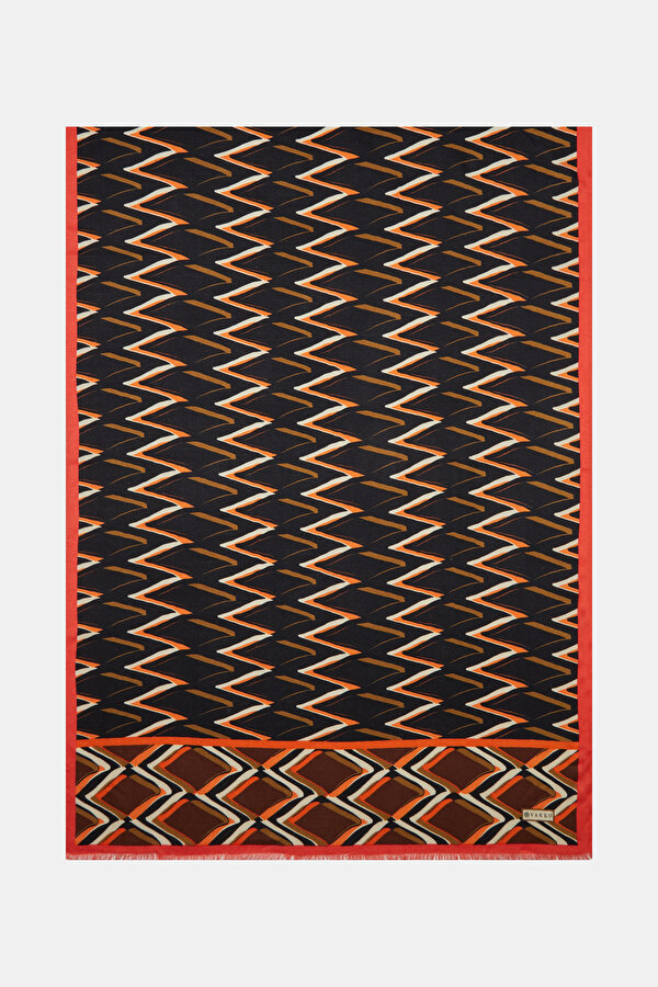 BROWN GEOMETRIC DESIGN CASHMERE/SILK SHAWL
