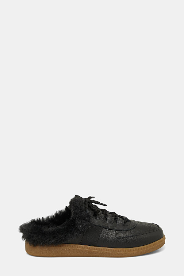 BLACK MONOGRAM LEATHER SLIPPER