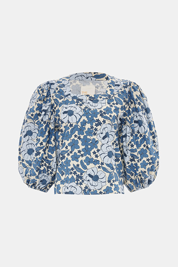 BLUE SQUARE 3/4 SLEEVES BLOUSE
