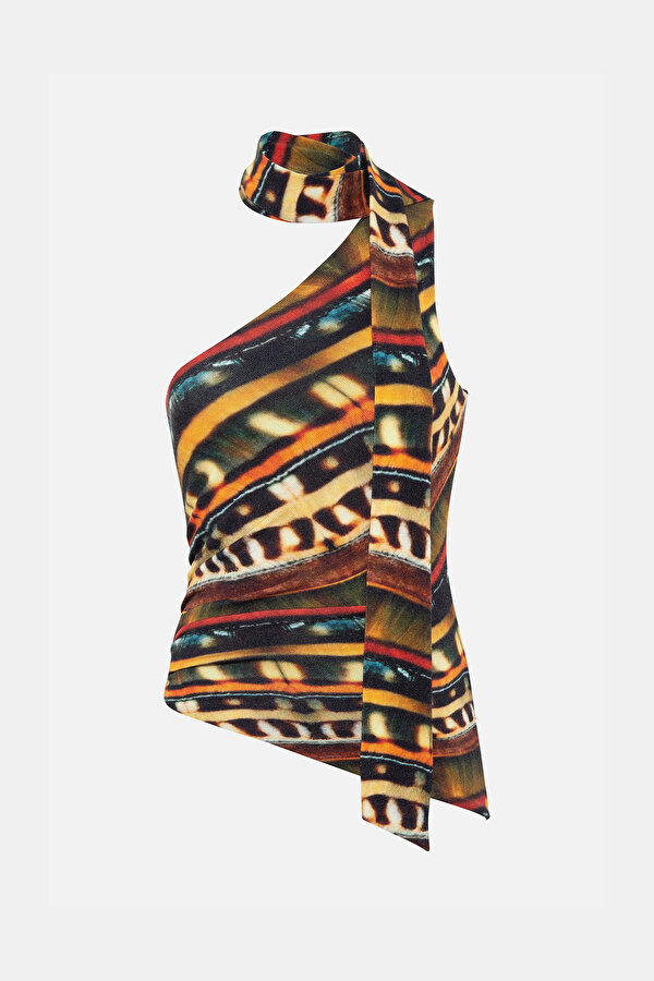 MULTICOLOR DESIGN FILLED SLEEVELESS BLOUSE