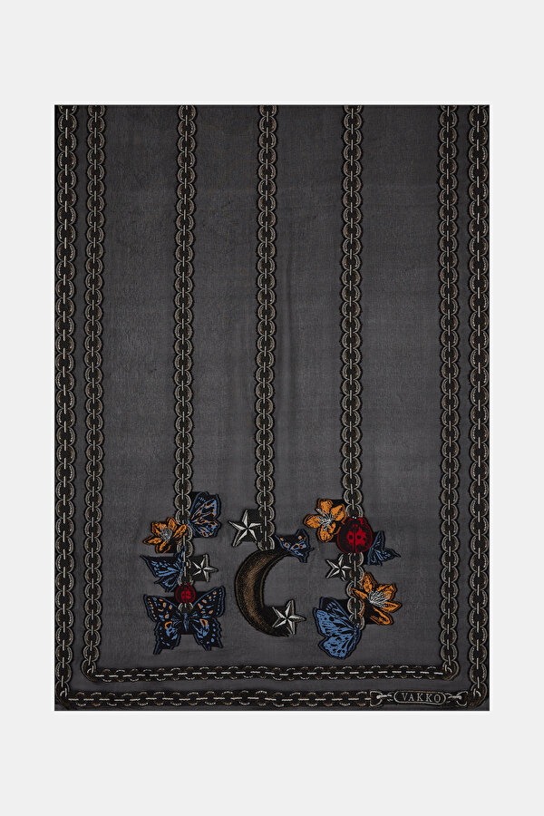 BLACK JACQUARD VISCOSE/SILK SHAWL