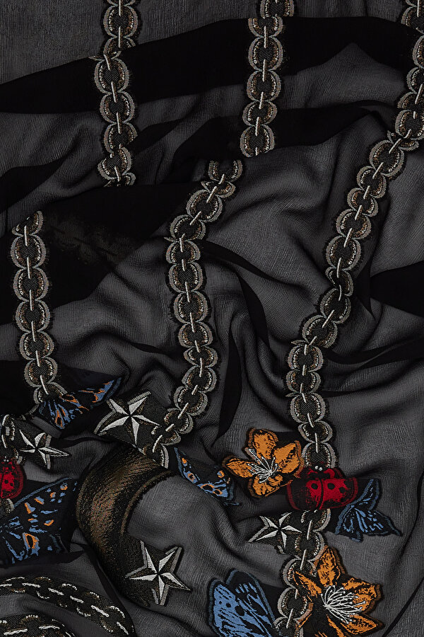 BLACK JACQUARD VISCOSE/SILK SHAWL 2
