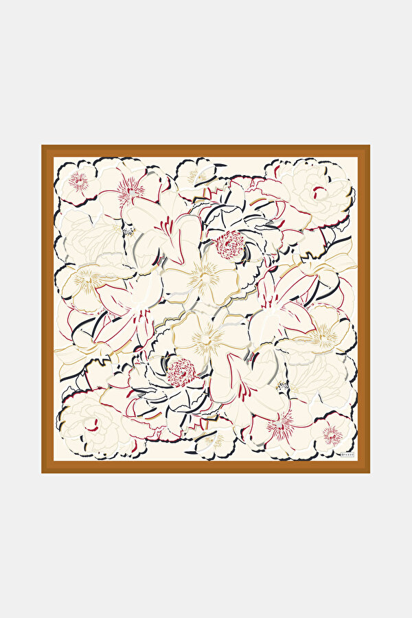 ECRU FLORAL PATTERN TWILL SCARF