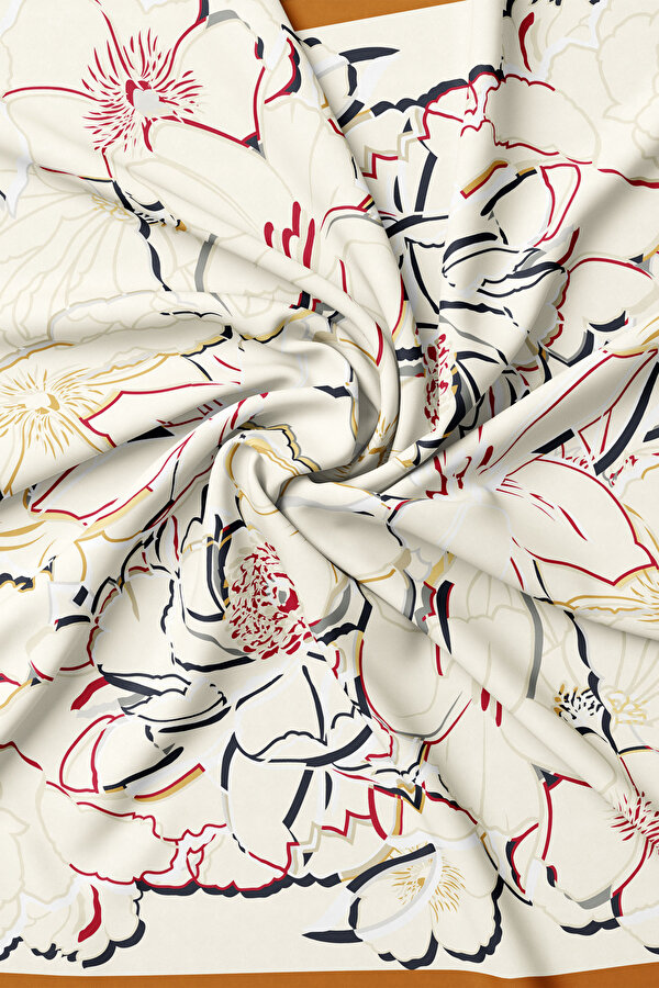 ECRU FLORAL PATTERN TWILL SCARF 2
