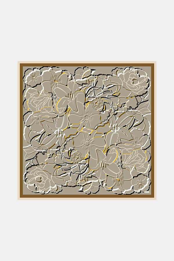 KUM ÇİÇEK DESENLİ TWİLL EŞARP