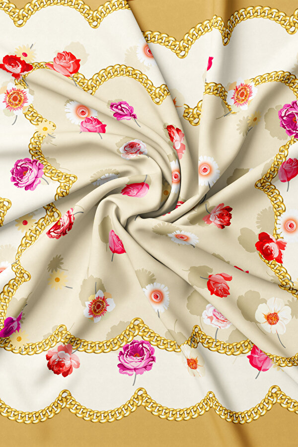 ECRU FLORAL PATTERN TWILL SCARF 2
