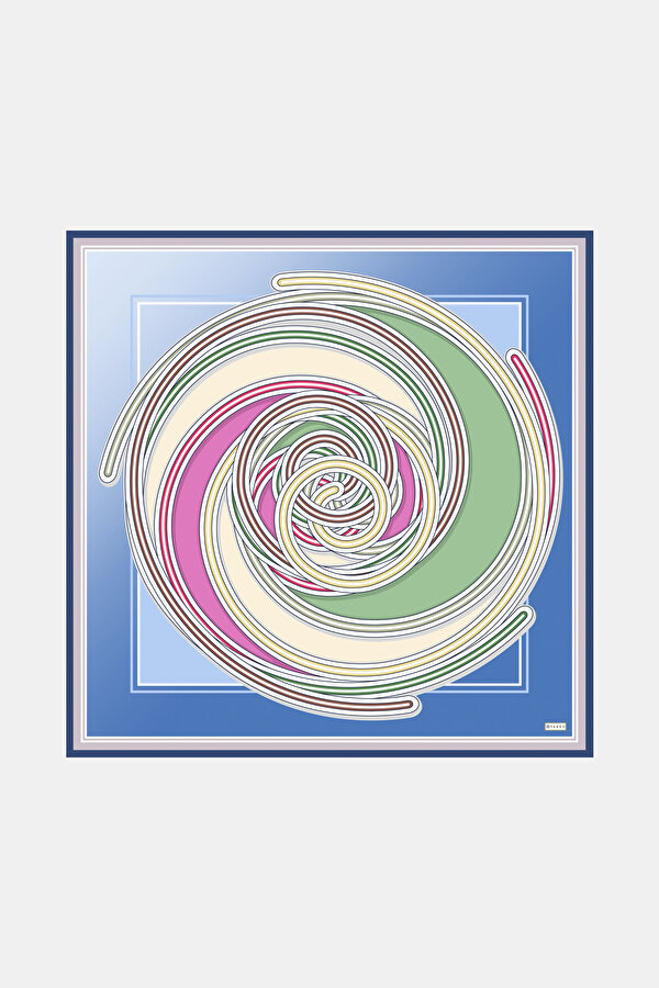 MAVİ GEOMETRİK DESENLİ TWİLL EŞARP