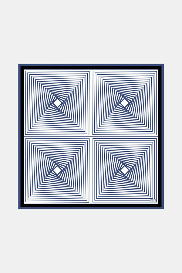 NAVY BLUE GEOMETRIC DESIGN TWILL SCARF