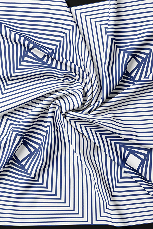 NAVY BLUE GEOMETRIC DESIGN TWILL SCARF 2