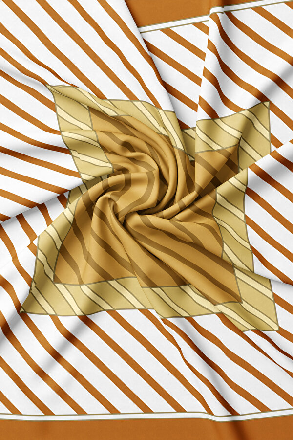 CAMEL ÇİZGİLİ DESENLİ TWİLL EŞARP 2