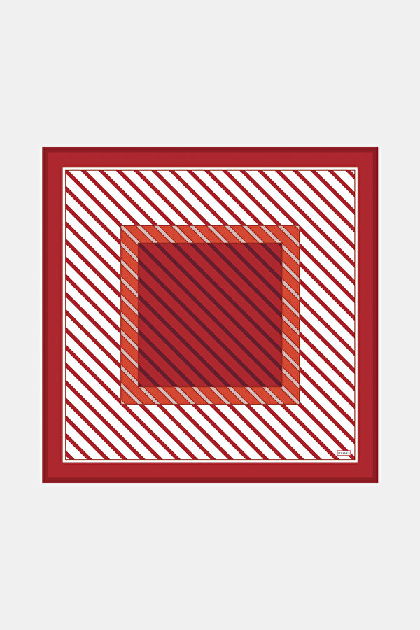 KIRMIZI ÇİZGİLİ DESENLİ TWİLL EŞARP