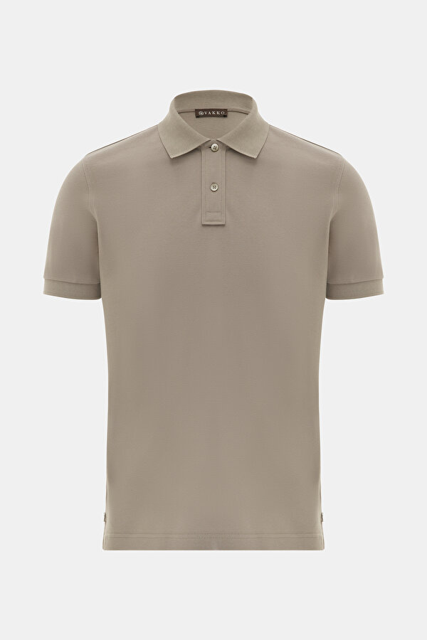 BEIGE POLO NECK SHORT SLEEVE TSHIRT