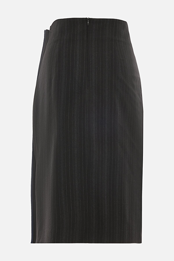 BLACK STRIPED PATTERNED WOOL BELOW THE KNEE SKIRT 6