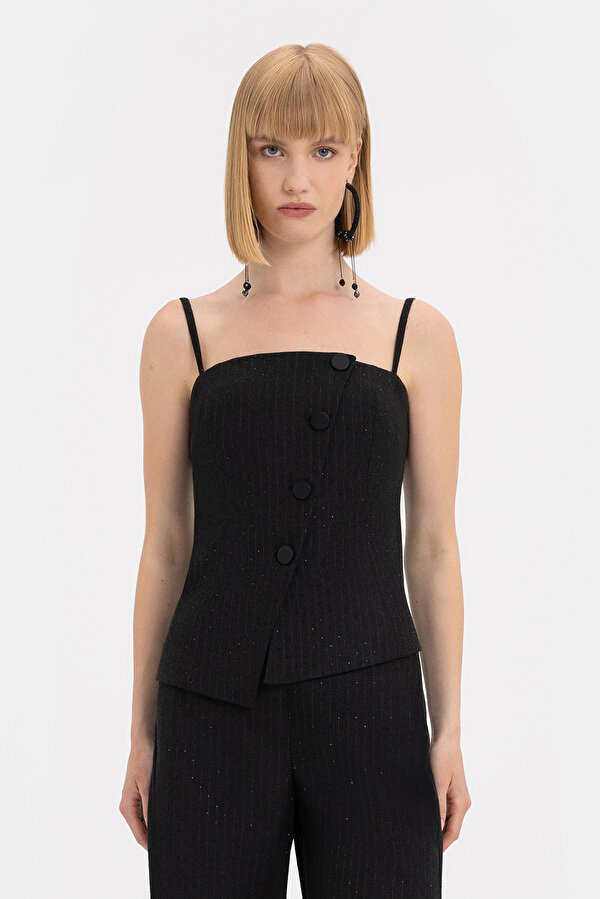 BLACK STRAPLESS SLEEVELESS SUSPENDER BLOUSE