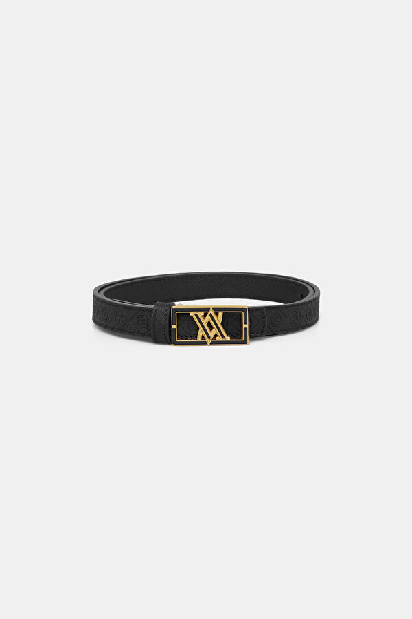 BLACK MONOGRAM LEATHER BELT