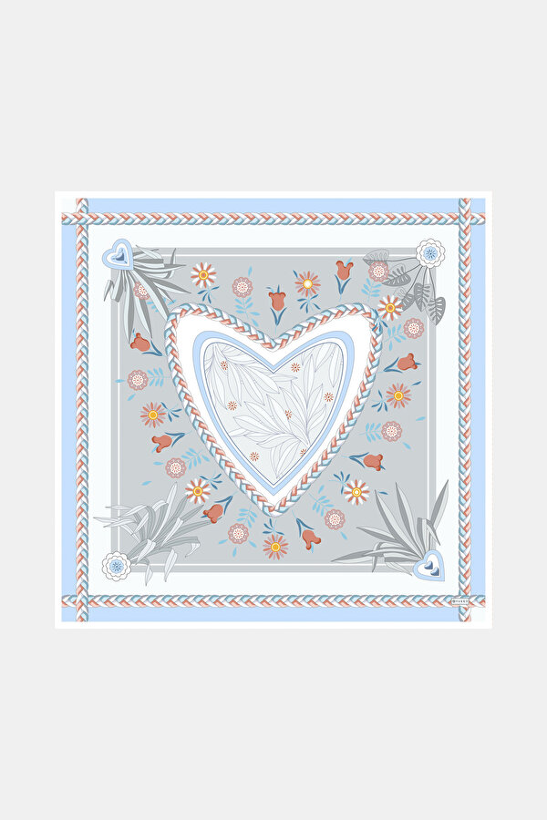 LIGHT BLUE FLORAL PATTERN TWILL SCARF