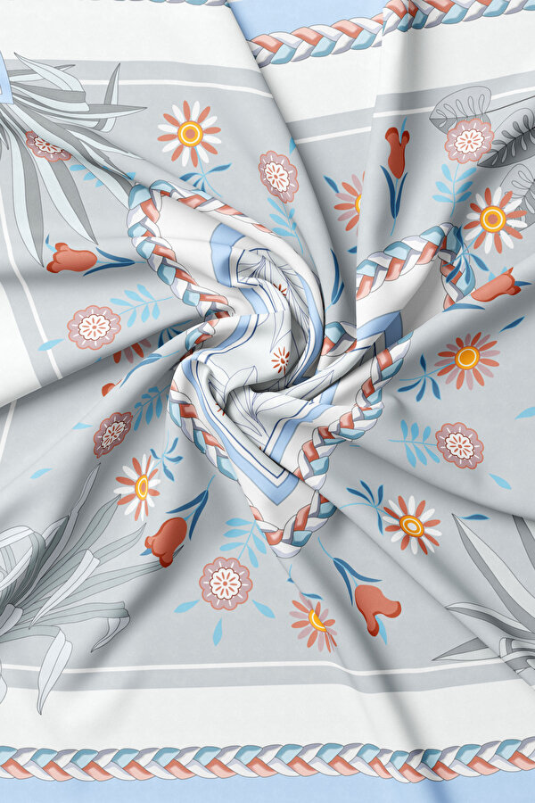 LIGHT BLUE FLORAL PATTERN TWILL SCARF 2