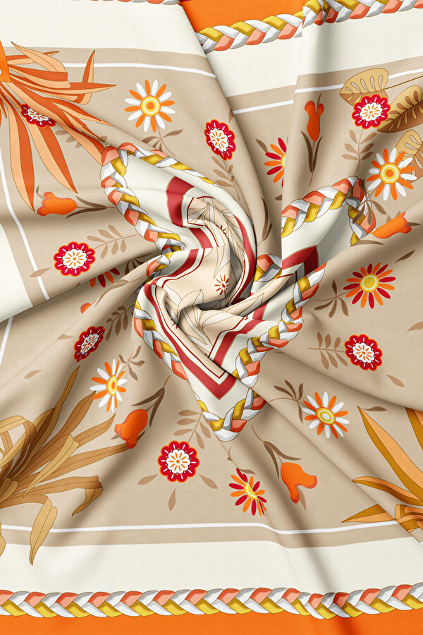KUM ÇİÇEK DESENLİ TWILL EŞARP 2