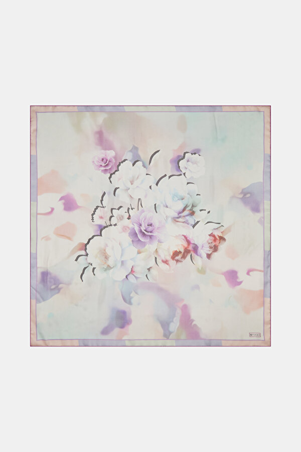 LILAC FLORAL PATTERN ETAMIN VOILE SCARF