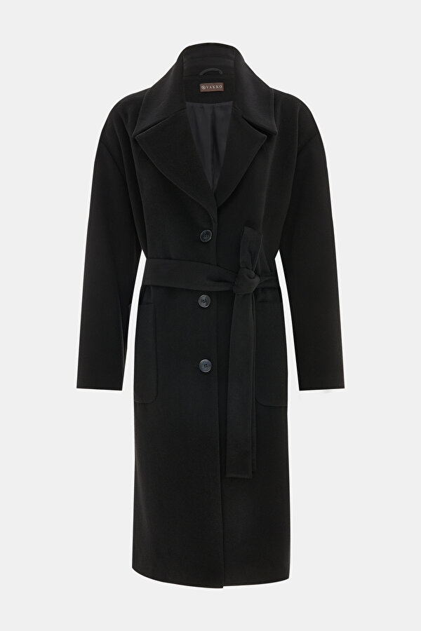 BLACK WOOL/CASHMERE OVERCOAT