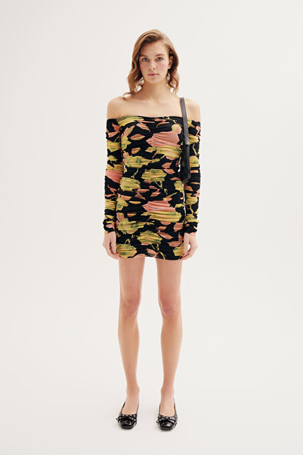 MULTICOLOR DESIGN FILLED MINI DRESS
