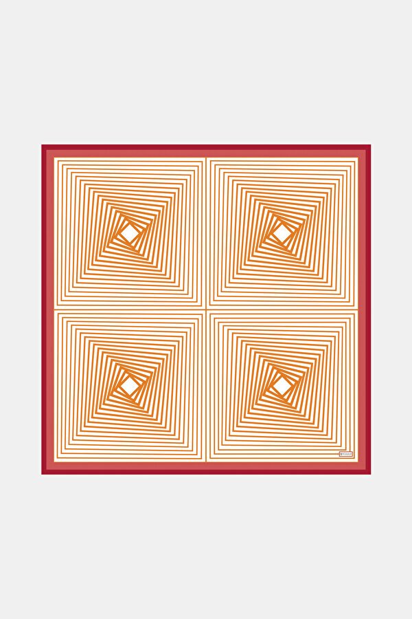 ORANGE GEOMETRIC DESIGN TWILL SCARF