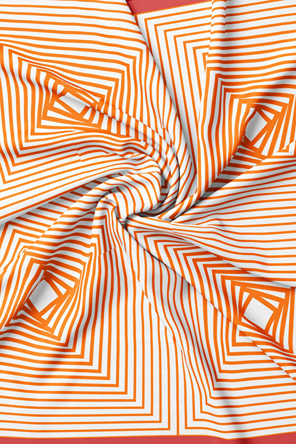 ORANGE GEOMETRIC DESIGN TWILL SCARF 2