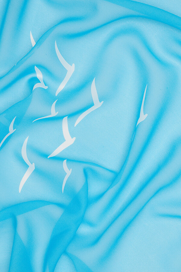 TURQUOISE ANIMAL FIGURED VOILE SHAWL 2