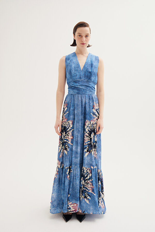 WHİTE FLORAL PATTERN MAXİ DRESS
